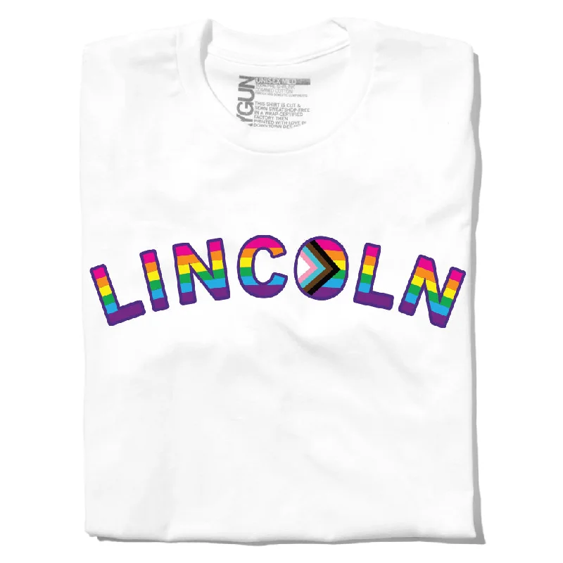 Hipster T-shirt-Lincoln Pride Curved Logo White