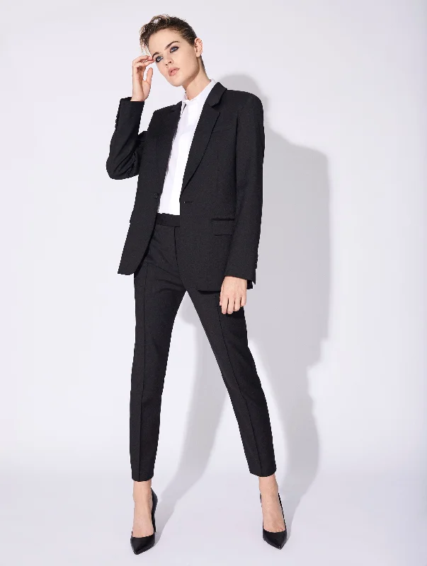 Trendy Jacket-Black stretch wool gabardine suit jacket