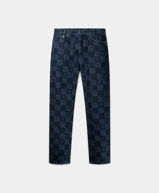 Relaxed Fit Pants-Blue Kibo Check Jacquard Jeans