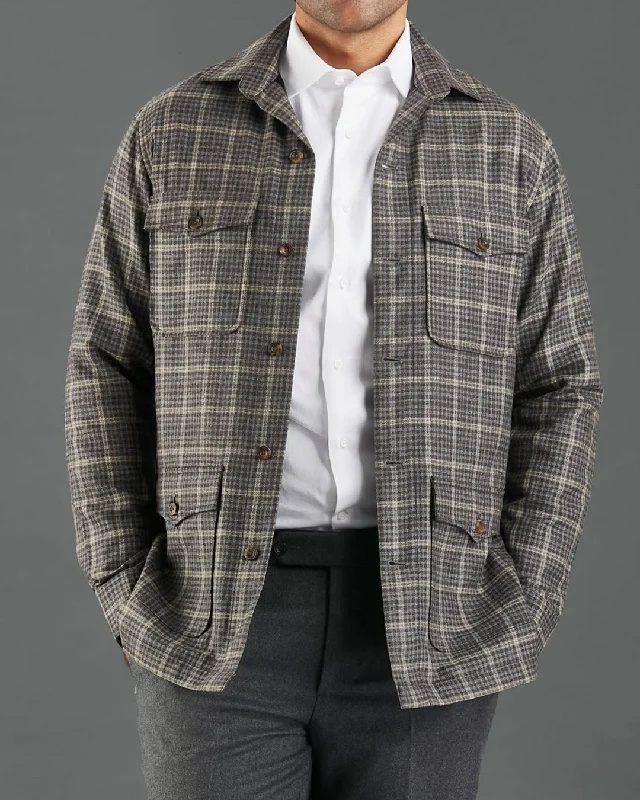 Smart Jacket-Loro Piana Brown and Grey Overchecks Shirt Jacket