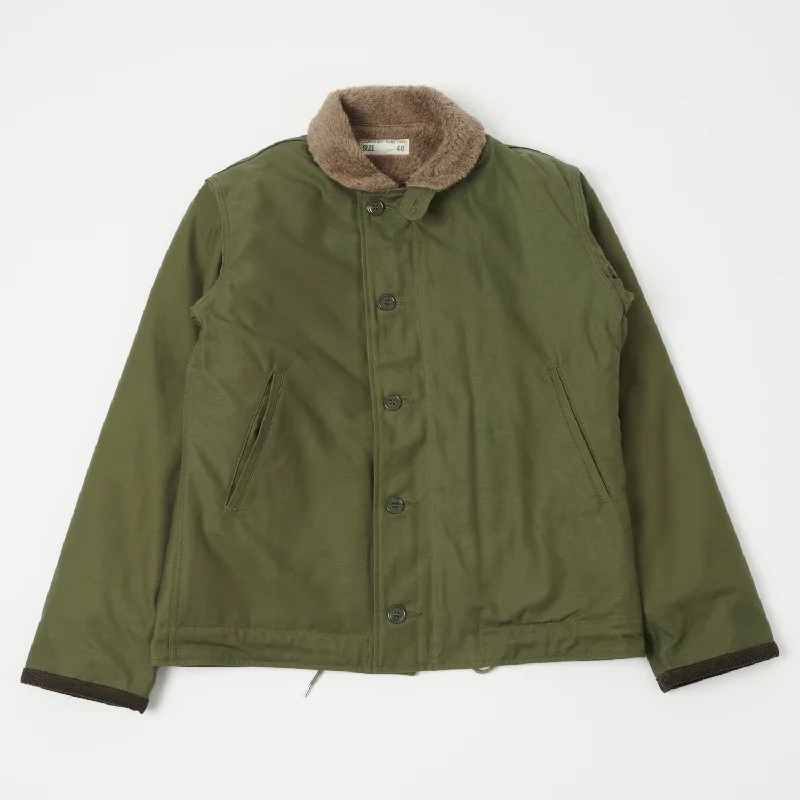 Full Zip Jacket-Buzz Rickson's Type N-1 Deck Jacket - Olive