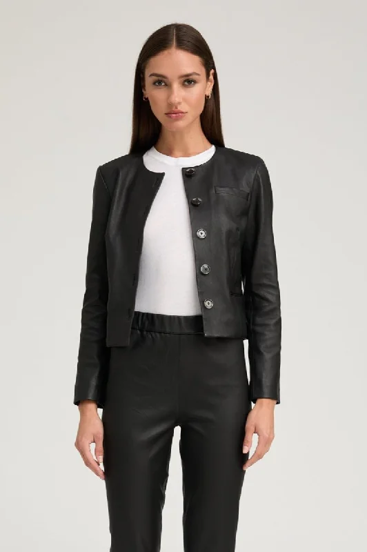 Stylish Jacket-Black Leather Shrunken Jacket