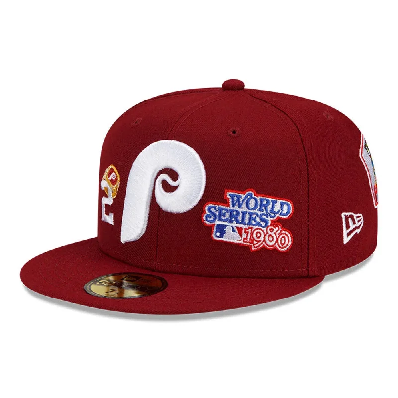 Snapback Hat-New Era Philadelphia Phillies Coopers Town The rings series 59FIFTY Fitted Hat- Burgundy