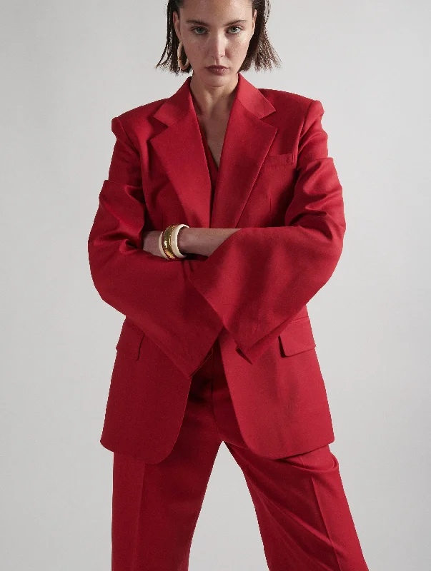 Lightweight Layer Jacket-Red stretch wool gabardine suit jacket