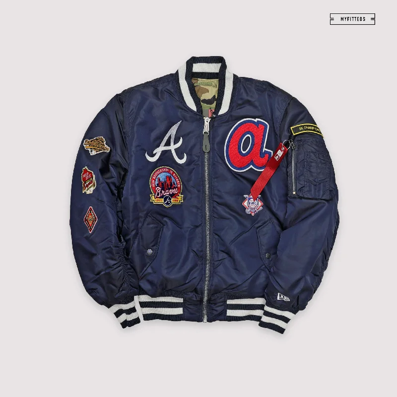 Soft Puffer Jacket-NEW ERA X ALPHA INDUSTRIES ATLANTA BRAVES REVERSIBLE BOMBER JACKET