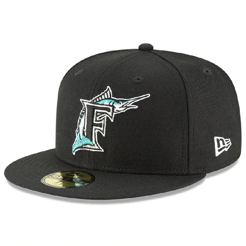 Designer Cap-New Era Florida Marlins Cooperstown Collection Wool 59FIFTY Fitted Hat-Black