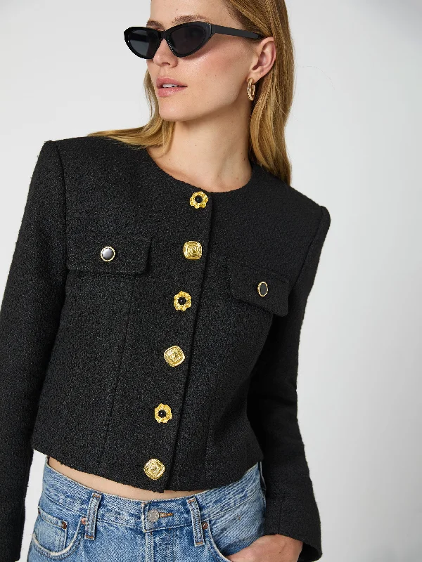 Comfy Jacket-Structured Tweed Novelty Button Jacket