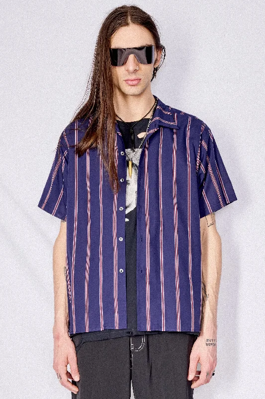 Bold Design T-shirt-Navy Stripe Cotton/Silk Camp Shirt