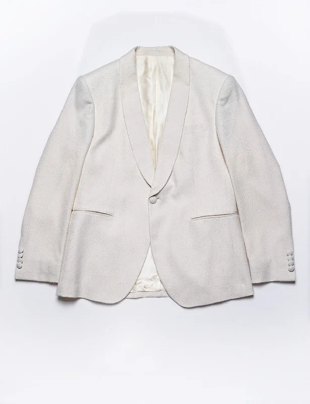 Adjustable Fit Jacket-BKT50 Shawl Collar Dinner Jacket in Silk & Wool Hopsack - Ivory