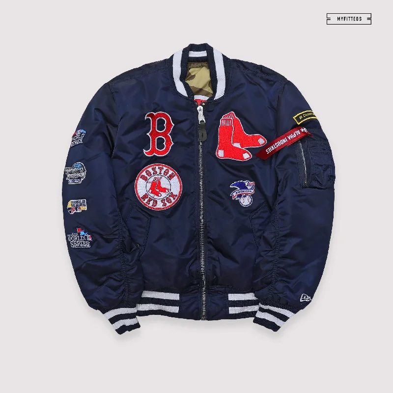 Slim Fit Jacket-NEW ERA X ALPHA INDUSTRIES BOSTON RED SOX REVERSIBLE BOMBER JACKET