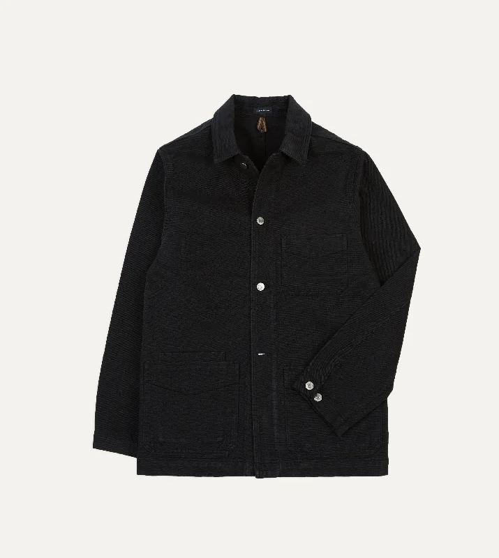 Light Rain Jacket-Black Heavy Twill Cotton Five-Pocket Chore Jacket