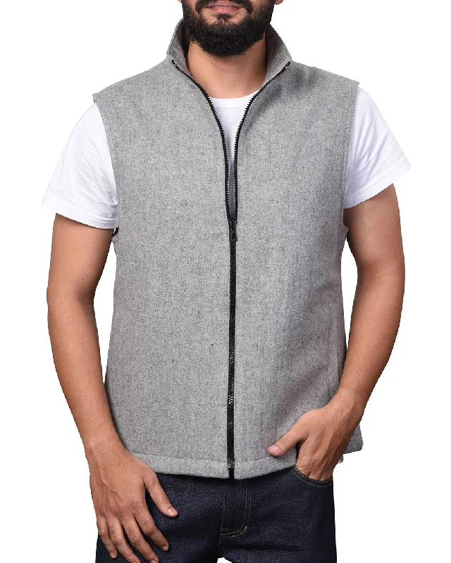 Windbreaker Jacket-Vest in Grey Wool Flannel