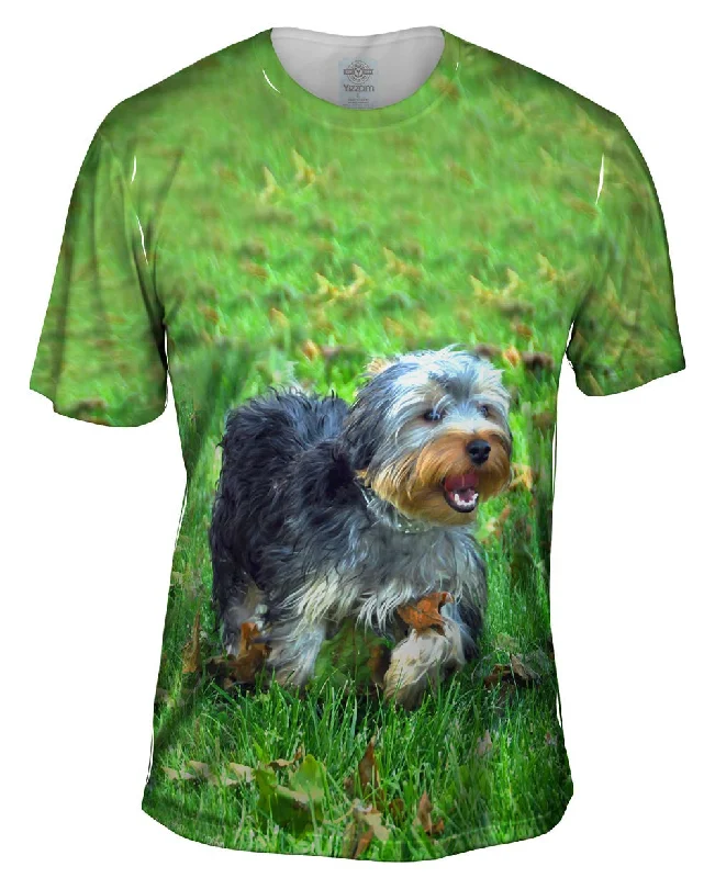 Cool Graphic Tee-Curly Haired Yorkie Running