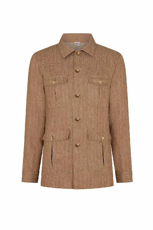 Warm Jacket-Bisque Linen Herringbone Safari Jacket