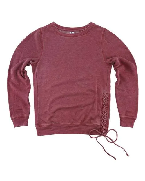 Crewneck Sweatshirt-Boxercraft V03 Womens Enzyme-Washed Rally Lace-Up Sweatshirt - Garnet