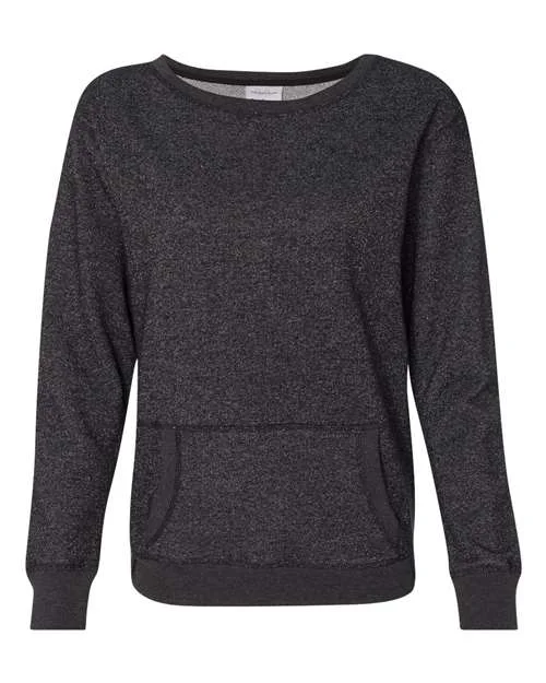 Casual Pullover Sweatshirt-J. America 8867 Womens Glitter French Terry Sweatshirt - Black Silver