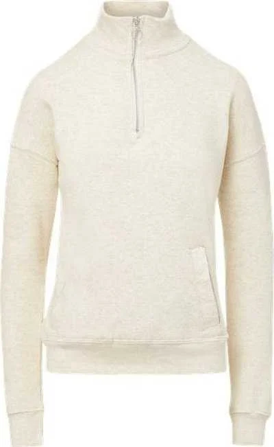 Bold Text Sweatshirt-MV Sport W20189 Women's Cloud Fleece Quarter-Zip Sweatshirt - Oatmeal