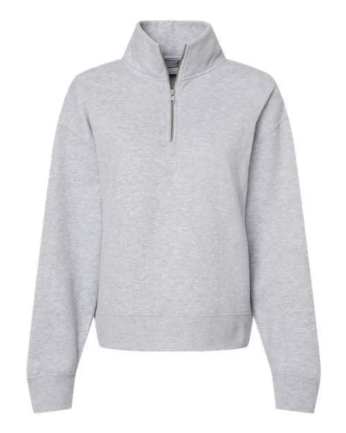 Everyday Sweatshirt-MV Sport W22713 Women's Sueded Fleece Quarter-Zip Sweatshirt - Heather Grey