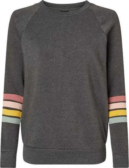 Bold Color Sweatshirt-MV Sport W23152 Women's Striped Sleeves Crewneck Sweatshirt - Charcoal