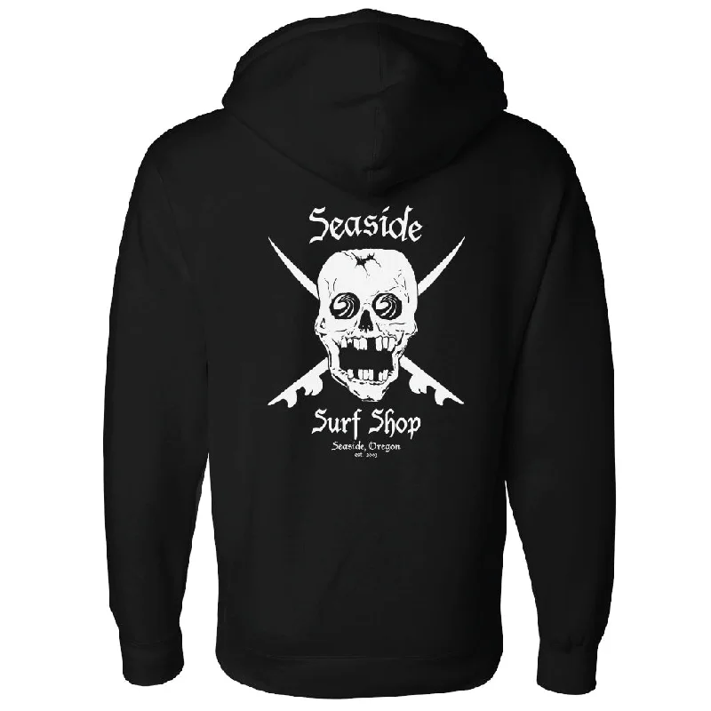 Simple Sweatshirt-Seaside Surf Shop Mens Skull Hooded Sweatshirt - Black