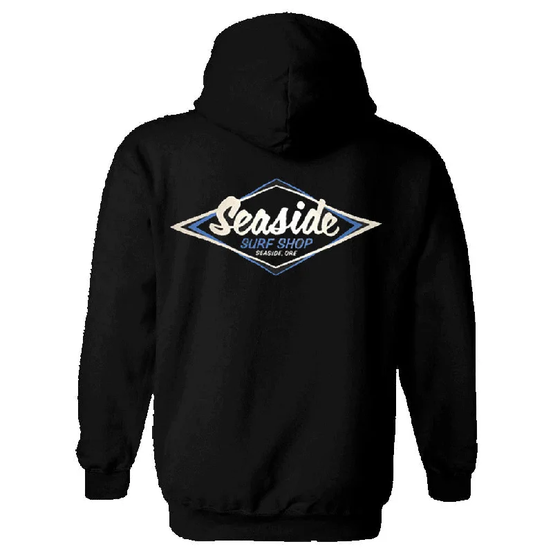 Premium Sweatshirt-Seaside Surf Shop Mens Vintage Logo Hooded Pullover Sweatshirt - Black