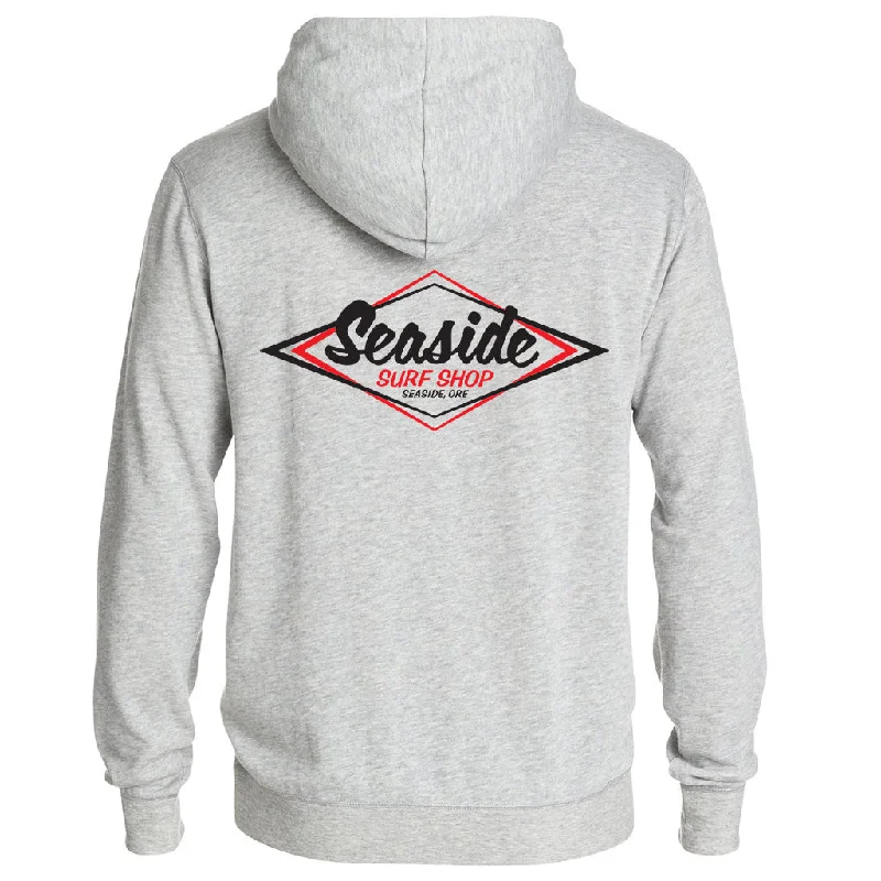 Light Sweatshirt-Seaside Surf Shop Mens Vintage Logo Hooded Pullover Sweatshirt - Grey Heather