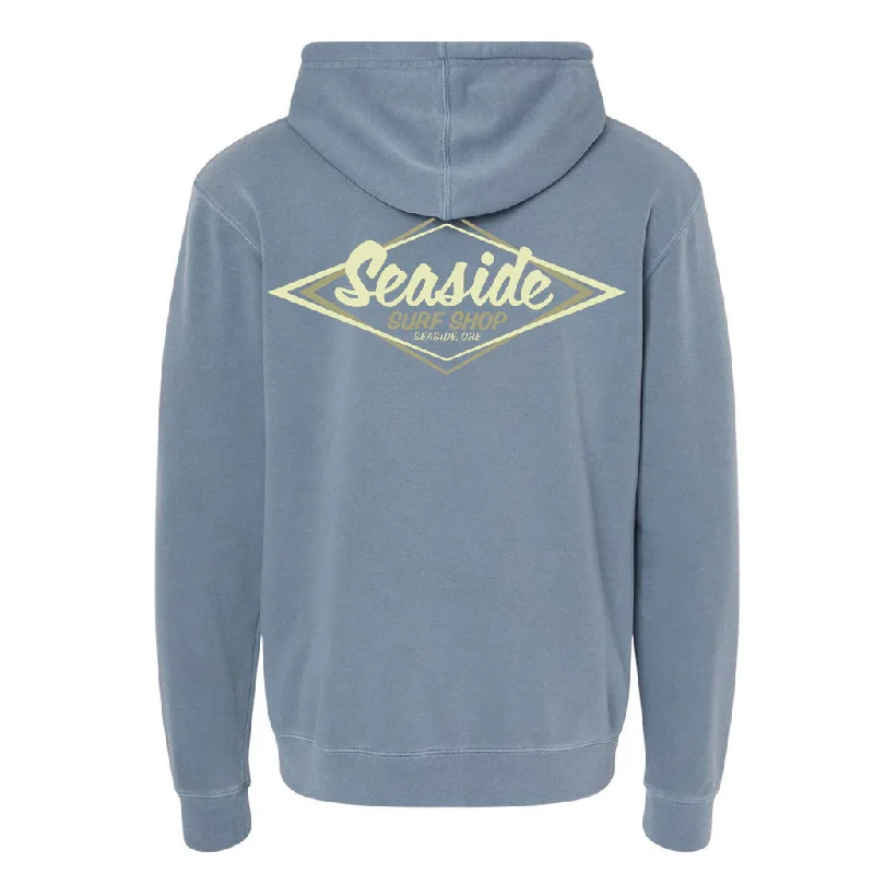 Printed Sweatshirt-Seaside Surf Shop Vintage Logo Bomber Hoody Sweatshirt - Deep Blue