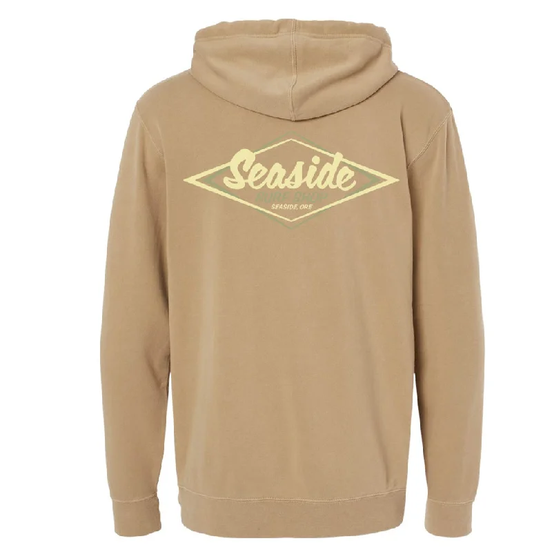 Vintage Sweatshirt-Seaside Surf Shop Vintage Logo Bomber Hoody Sweatshirt - Khaki