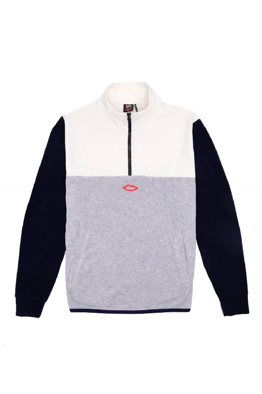 Comfortable Crew Sweatshirt-Sex Skateboards 3 Way Quarter Zip Fleece - Off White/Navy/Grey