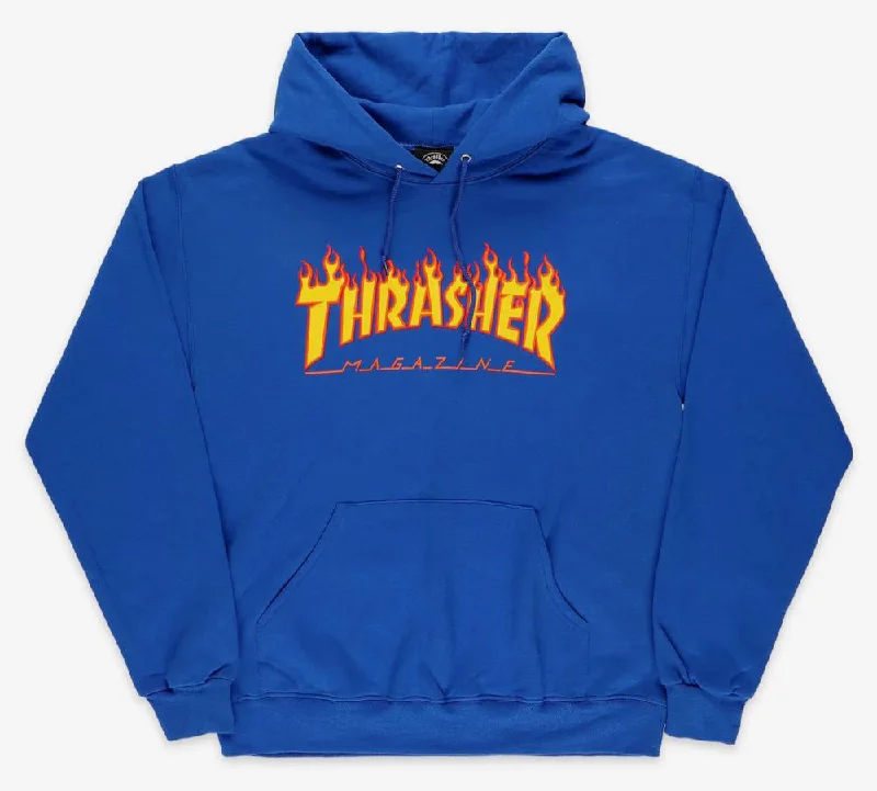 Trendy Pullover Sweatshirt-Thrasher Magazine Flame Logo Hoody - Royal