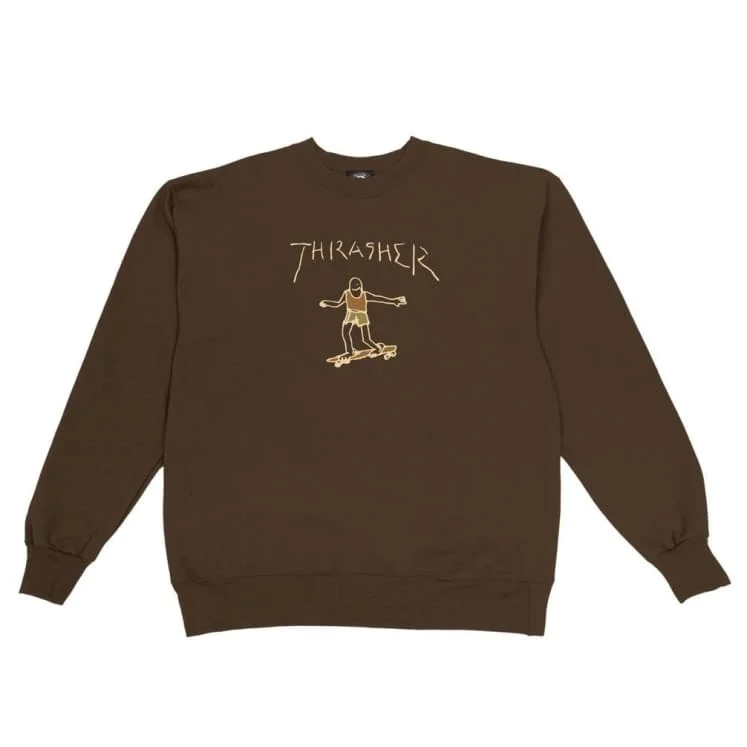 New Season Sweatshirt-Thrasher Magazine Gonz Logo Crew Neck Sweatshirt - Dark Chocolate