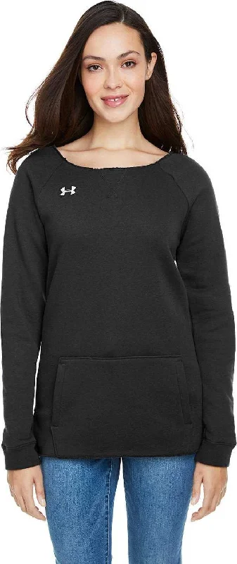 Sportswear Sweatshirt-Under Armour 1305784 Ladies' Hustle Fleece Crewneck Sweatshirt - Black White