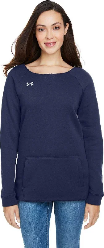 Zip-Up Sweatshirt-Under Armour 1305784 Ladies' Hustle Fleece Crewneck Sweatshirt - Midnight Navy White